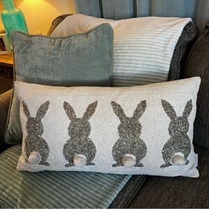 Isaac Mizrahi Large Beaded Pillow Bunny Rabbits Decorative Spring Easter 25x14”